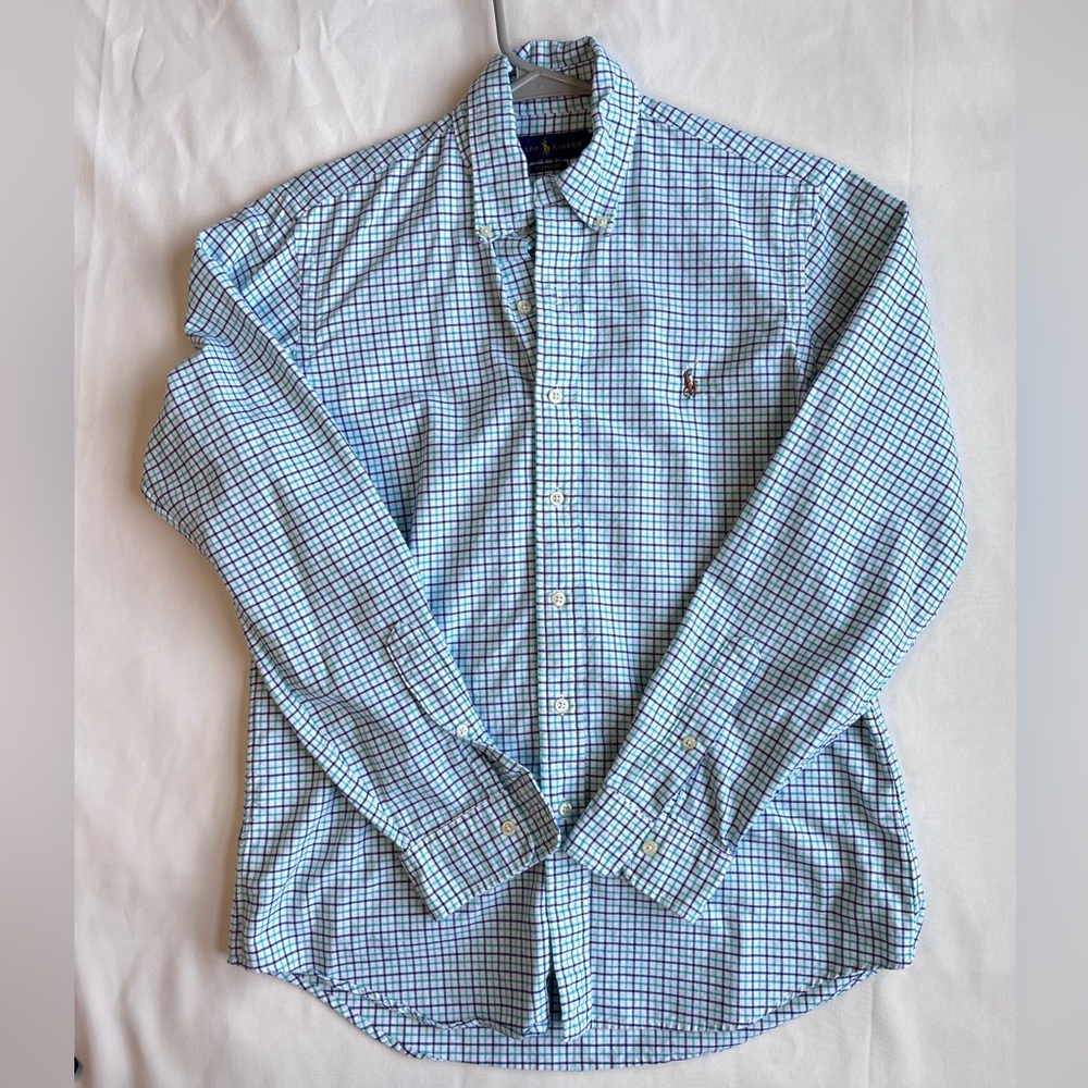 Ralph Lauren Green and Blue Checkered Button Down Shirt